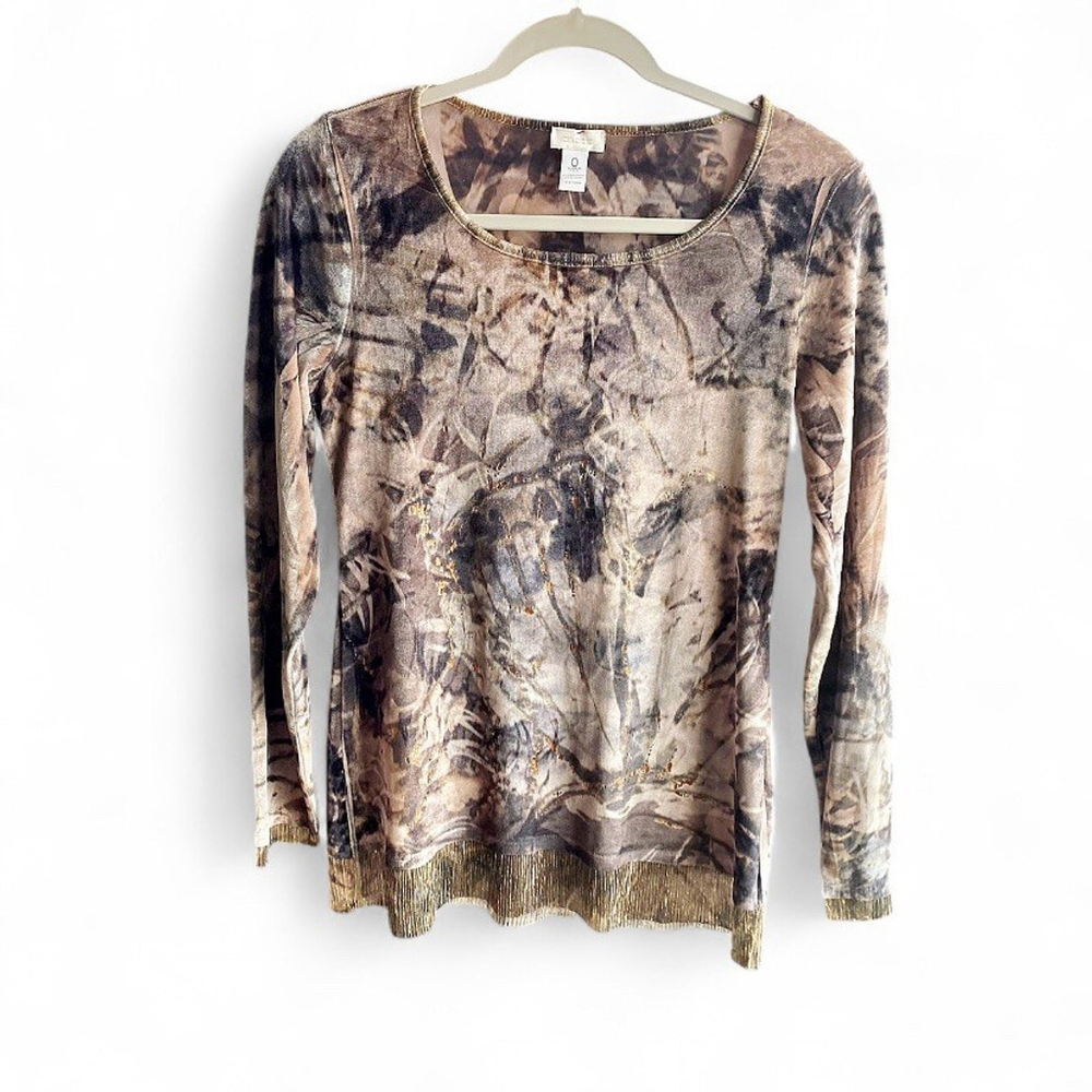 Chico's Velour Long‎ Sleeve Top With Shimmery Hem Women’s 0 (XS)